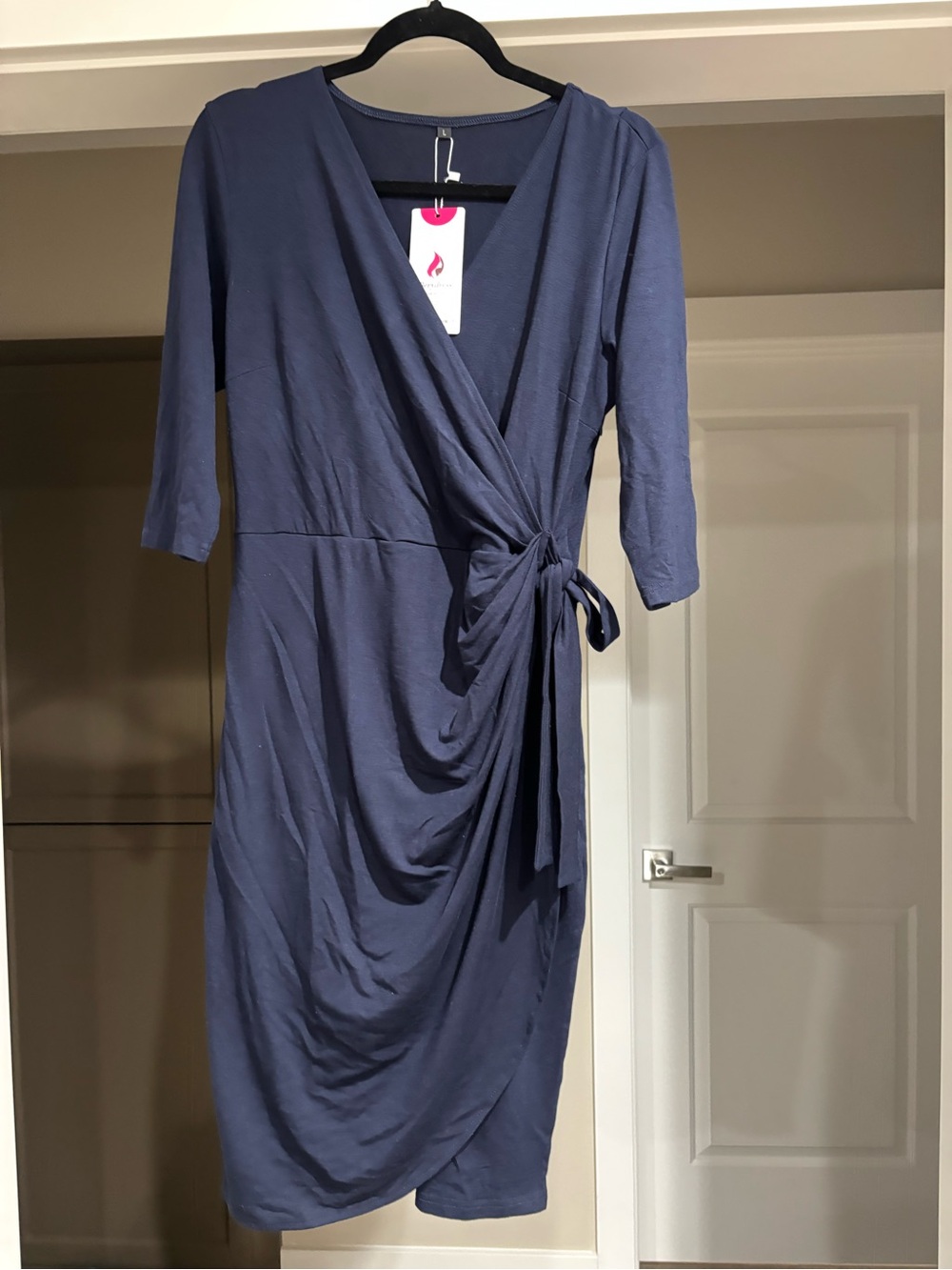 Elegant Navy Wrap-Style Women’s Dress